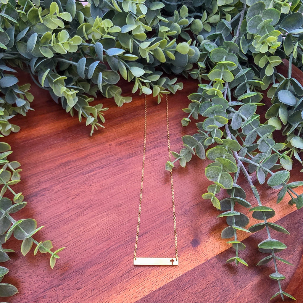 Cross Cutout Bar Necklace