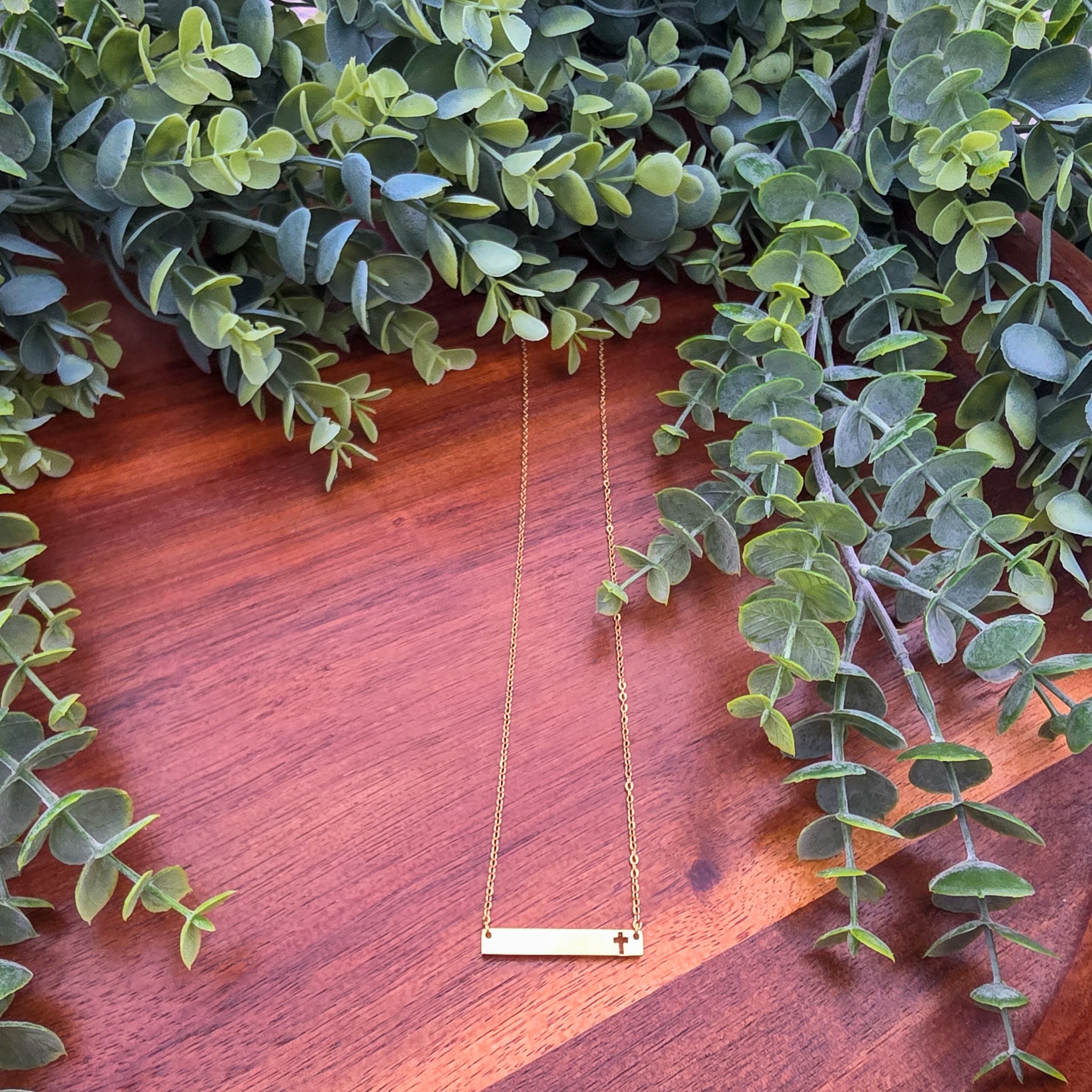 Cross Cutout Bar Necklace