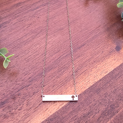 Cross Cutout Bar Necklace