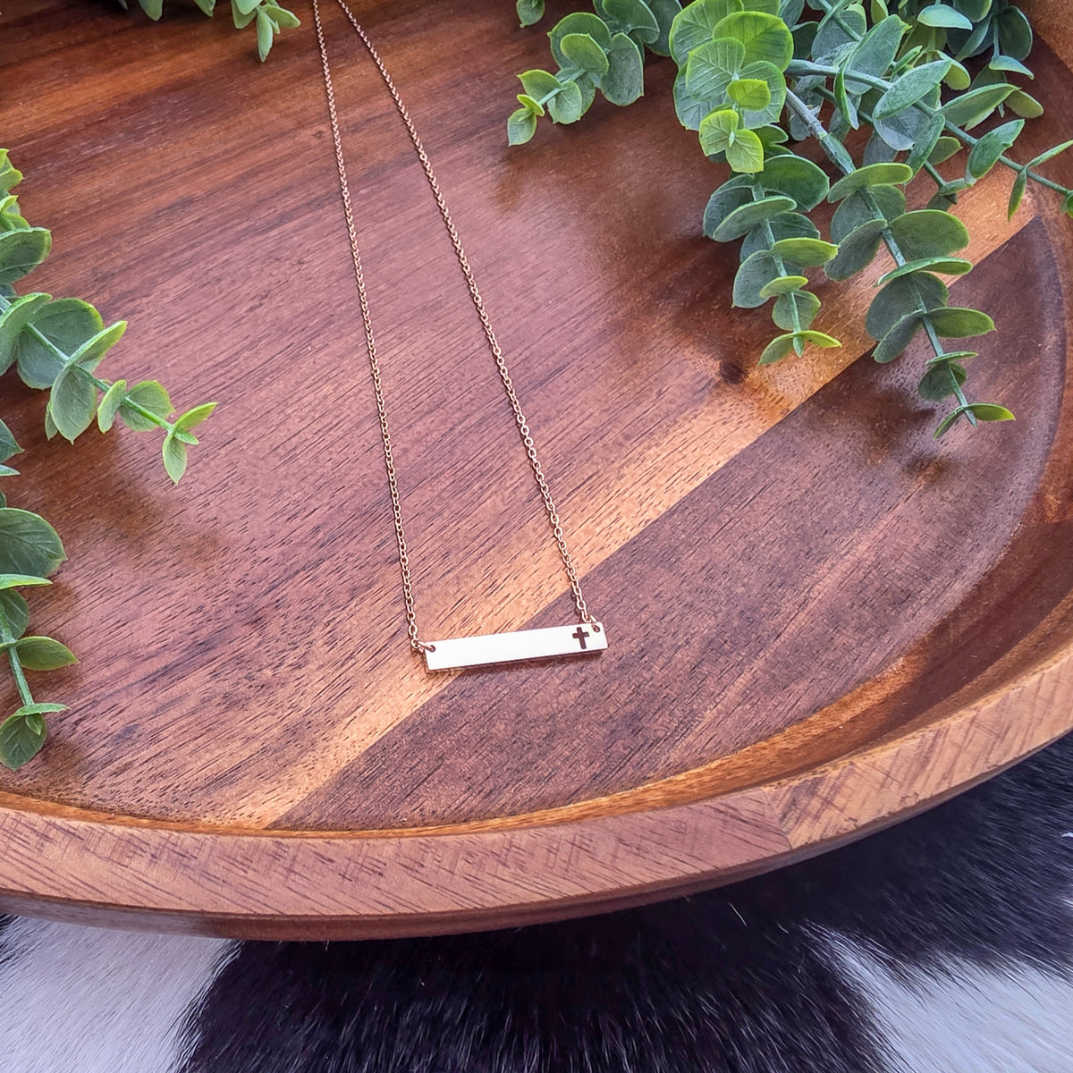 Cross Cutout Bar Necklace
