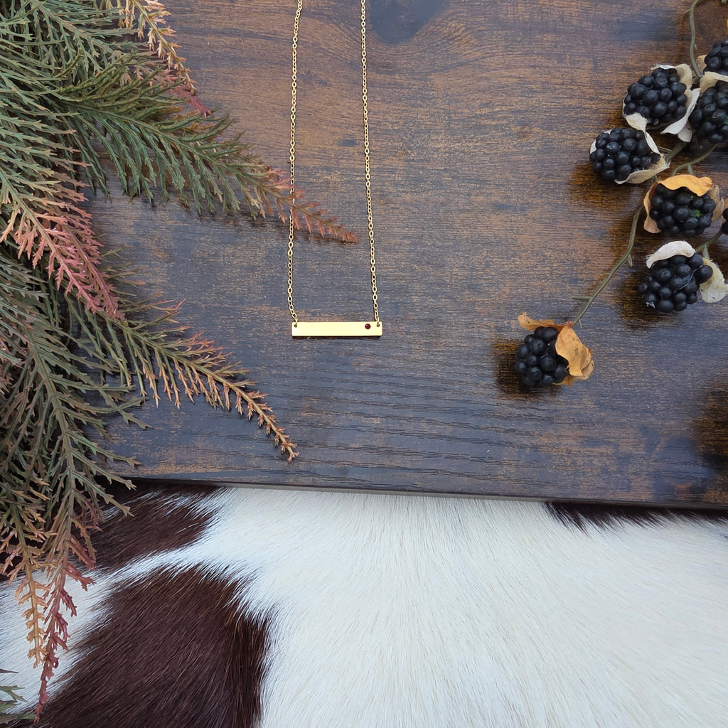 Engraved Birthstone Bar Necklace