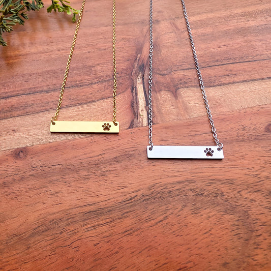 Paw Cutout Bar Necklace