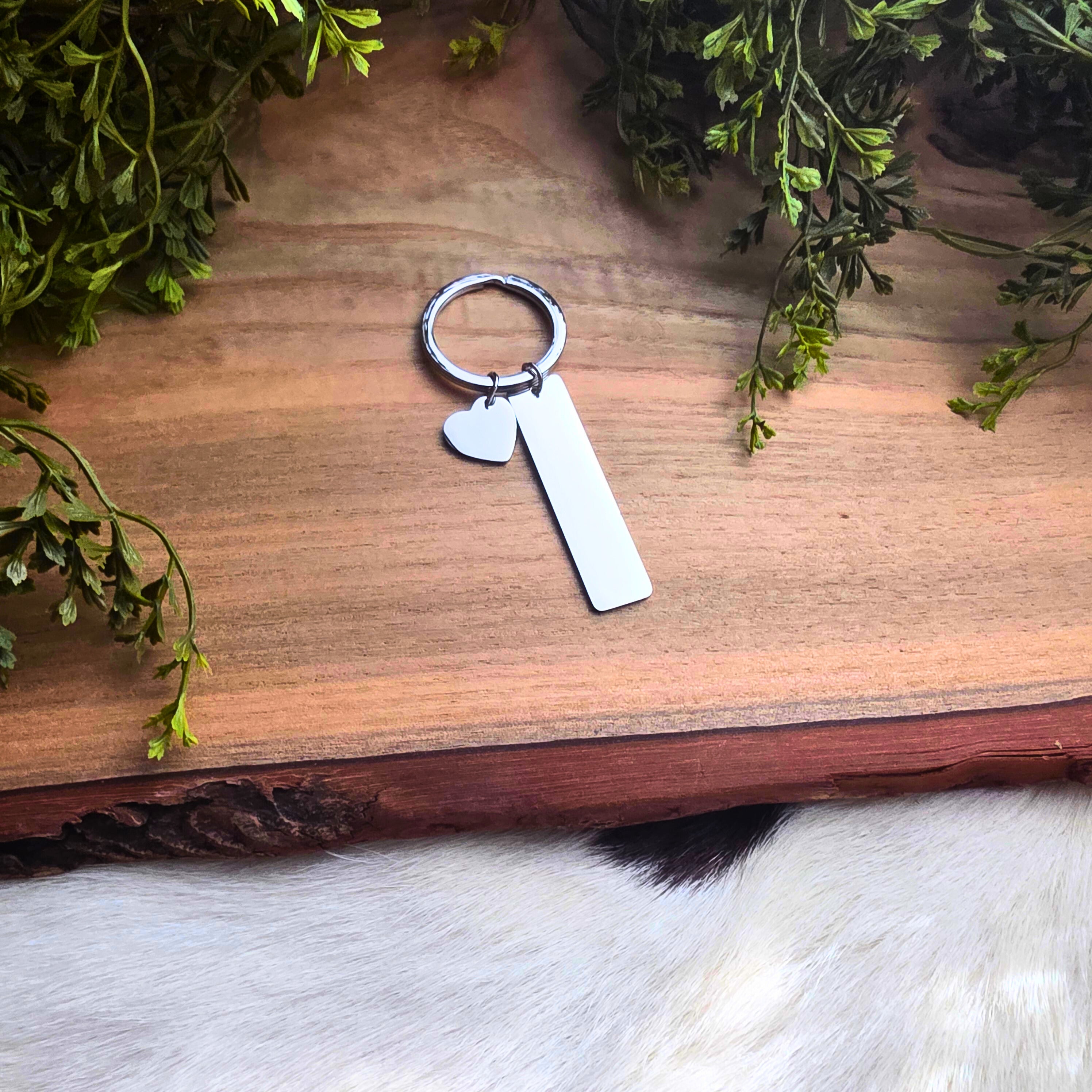 Rectangle Keychain with Heart Charm