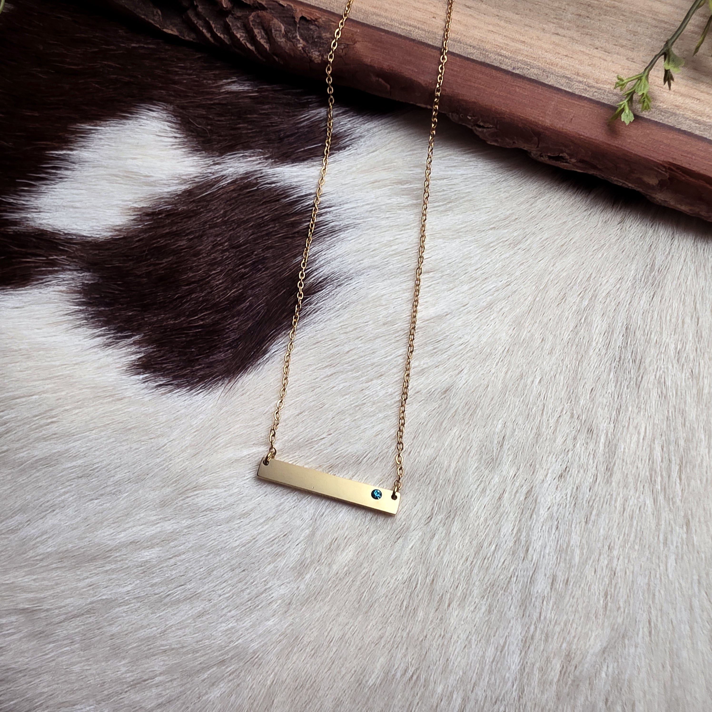 Engraved Birthstone Bar Necklace