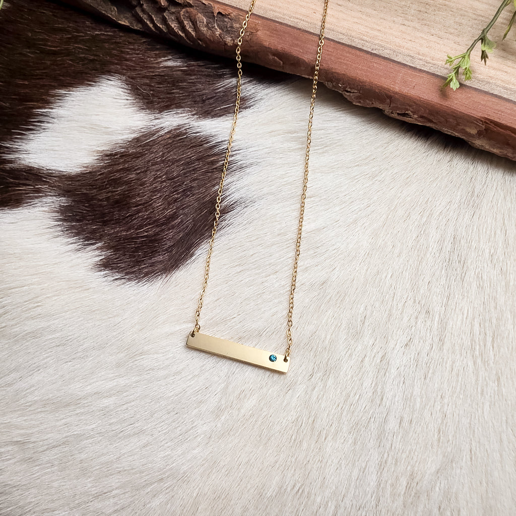 Engraved Birthstone Bar Necklace