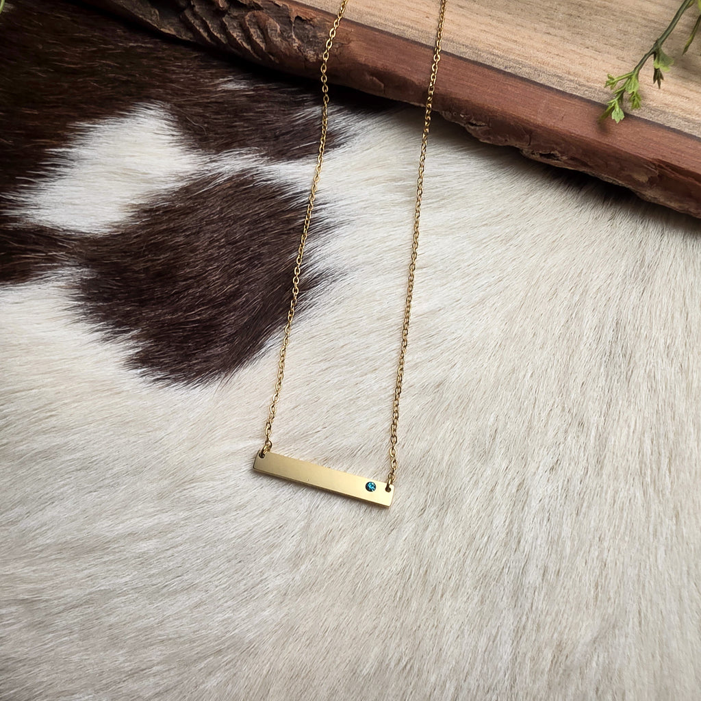 Engraved Birthstone Bar Necklace