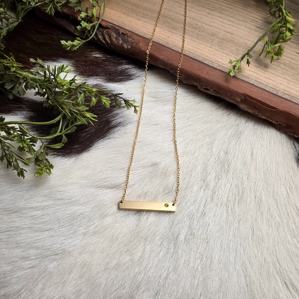 Engraved Birthstone Bar Necklace