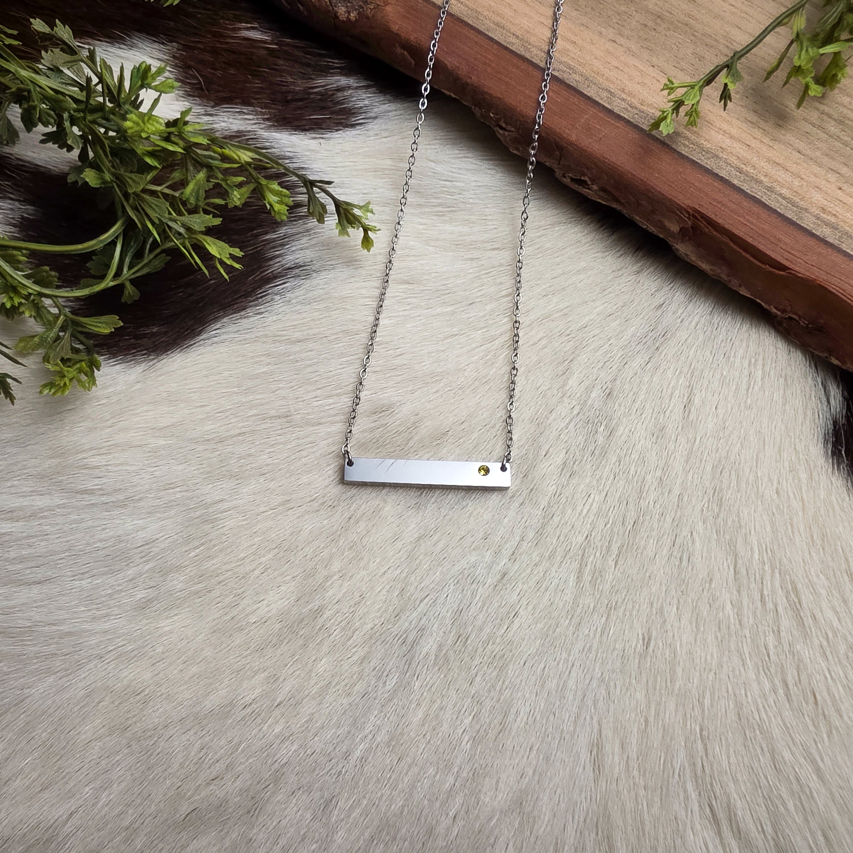 Engraved Birthstone Bar Necklace